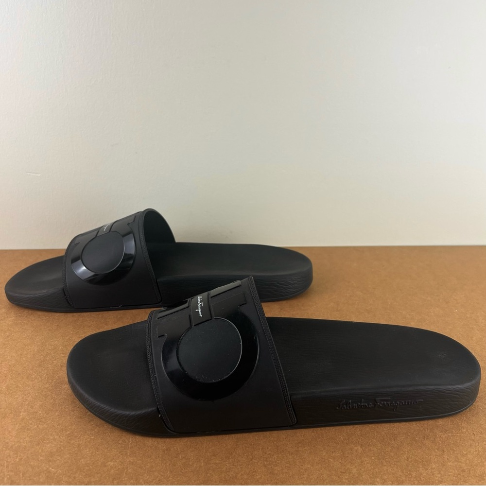 SALVATORE FERRAGAMO BLACK SLIDE SANDALS - Picture 8 of 13